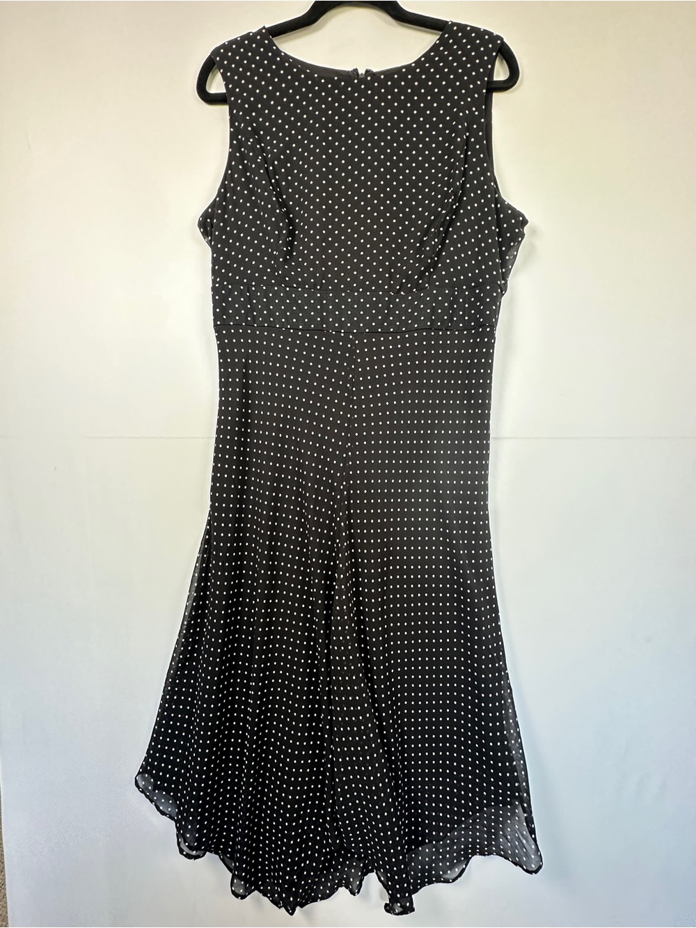 DKNY Black White Polka Dot Mesh Handkerchief Hem Midi Dress Size 10